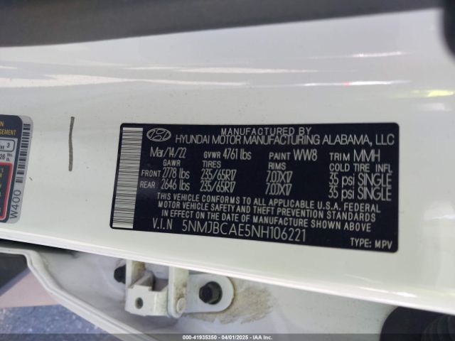 2022 HYUNDAI TUCSON 5NMJBCAE5NH106221 Photo 8