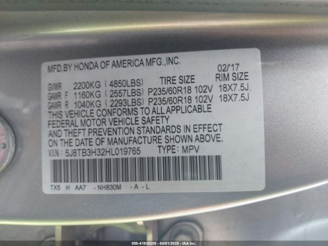 5J8TB3H32HL019765 Acura Rdx Acurawatch Plus Package