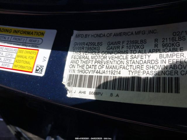 1HGCV1F44JA119214 Honda ACCORD EX