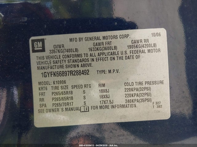 2007 CADILLAC ESCALADE ESV 1GYFK66897R288492 Photo 8