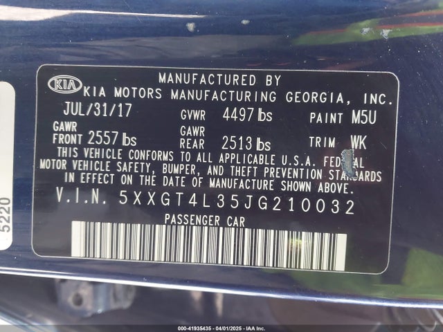 5XXGT4L35JG210032 KIA Optima S