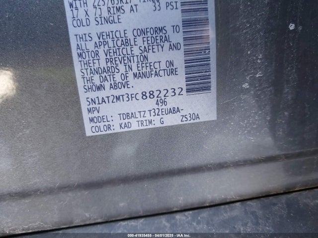 5N1AT2MT3FC882232 Nissan ROGUE SV