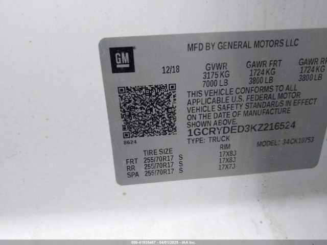 1GCRYDED3KZ216524 Chevrolet Silverado 1500 Lt