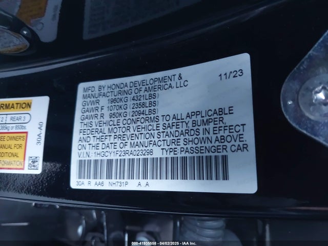 1HGCY1F23RA023298 Honda ACCORD LX