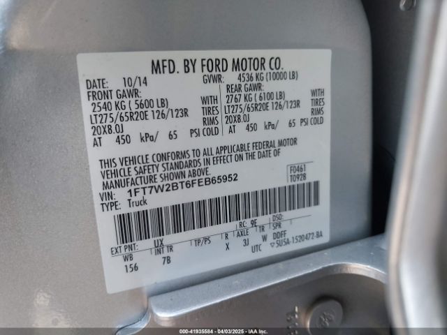 1FT7W2BT6FEB65952 Ford F-250 Lariat