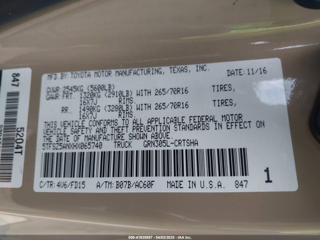 5TFSZ5ANXHX065740 Toyota Tacoma Trd Off Road