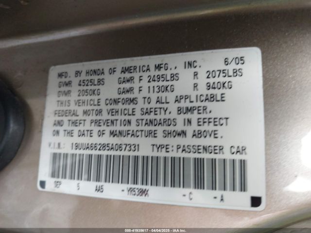 2005 ACURA TL 19UUA66285A067331 Photo 8