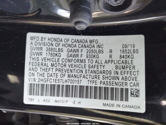 2HGFC1E57LH700157 Honda CIVIC SI SEDAN