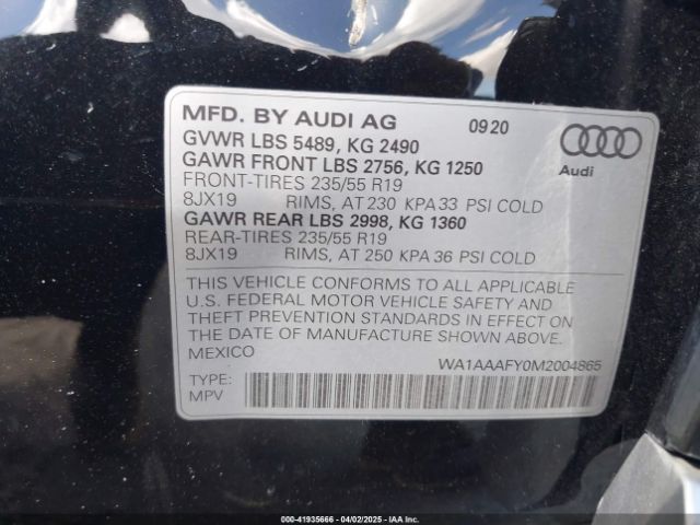 WA1AAAFY0M2004865 Audi Q5 Premium 45 Tfsi Quattro S Tronic