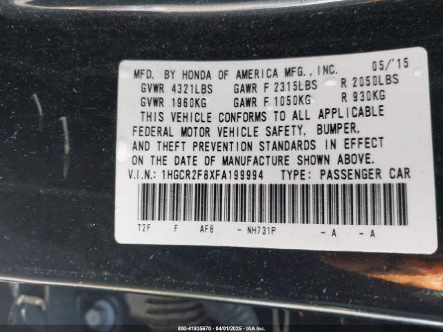 1HGCR2F8XFA199994 Honda Accord Ex-l