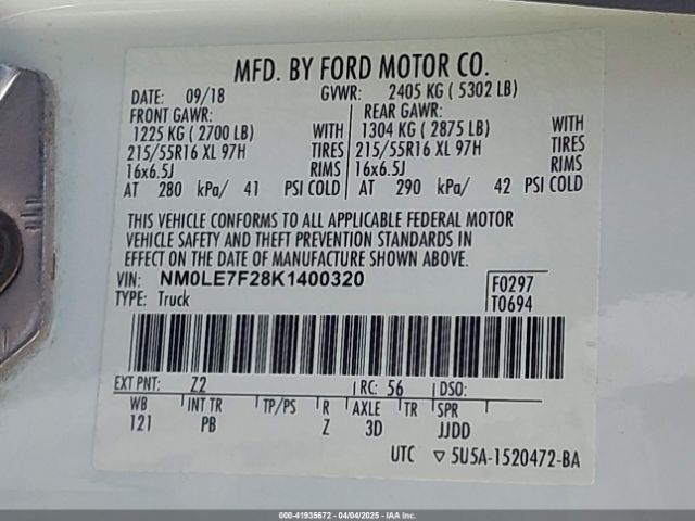 NM0LE7F28K1400320 Ford Transit Connect Xlt
