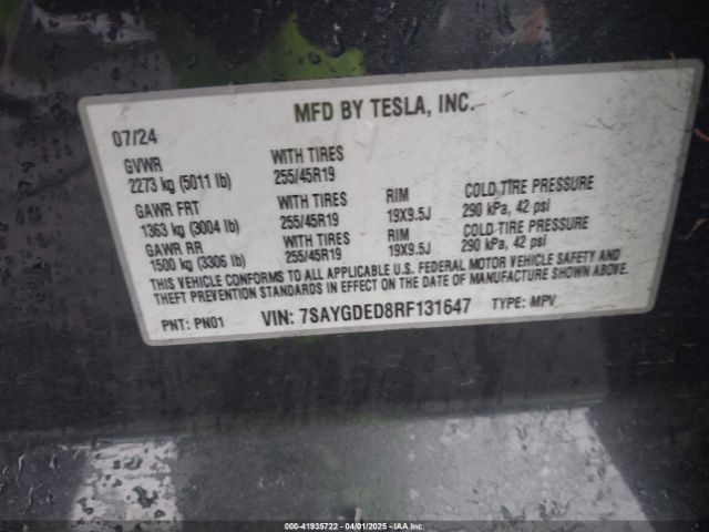 2024 TESLA MODEL Y 7SAYGDED8RF131647 Photo 8