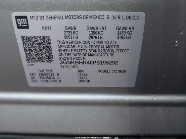 3GNKBHR40PS195292 Chevrolet Blazer Awd 2lt