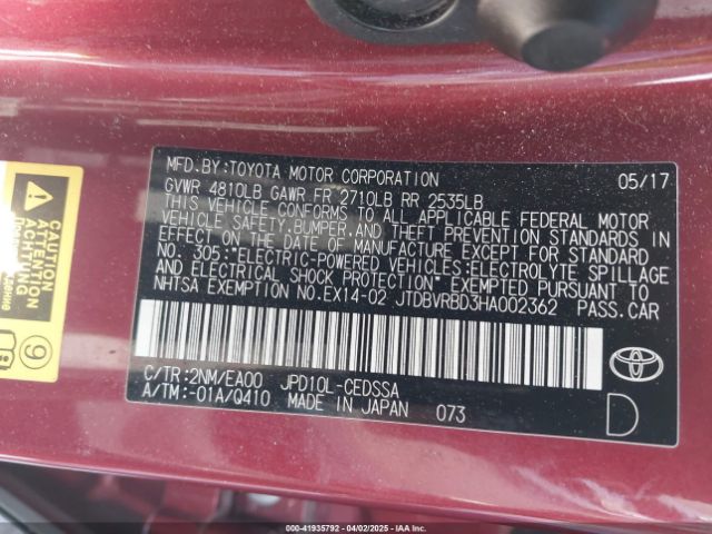 JTDBVRBD3HA002362 Toyota Mirai