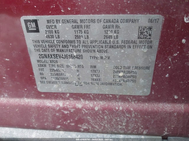 2GNAXSEV4J6168420 Chevrolet EQUINOX LT