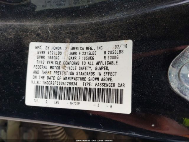 1HGCR2F56GA129934 Honda k24w1