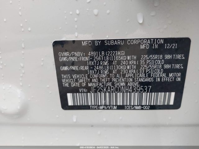 JF2SKARC0NH439537 Subaru Forester Touring