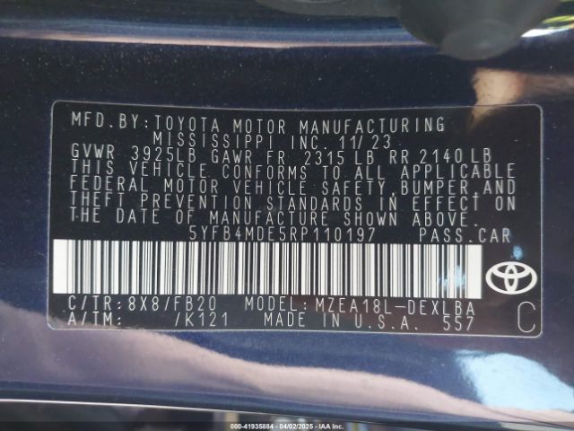 5YFB4MDE5RP110197 Toyota COROLLA LE