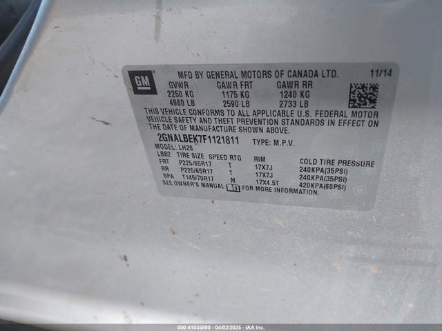 Chevrolet EQUINOX 1LT 2015 2GNALBEK7F1121811 Image 9
