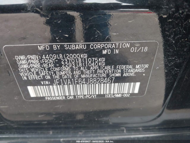 JF1VA1F64J8828467 Subaru Wrx Limited