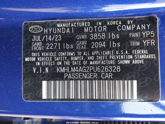 KMHLM4AG2PU626328 Hyundai ELANTRA SEL
