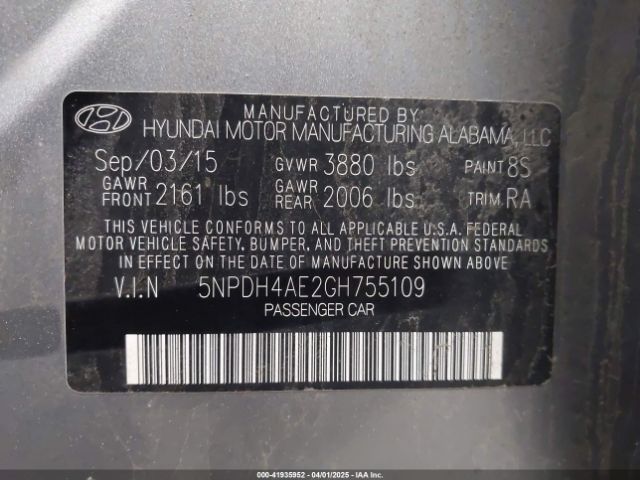 5NPDH4AE2GH755109 Hyundai ELANTRA SE