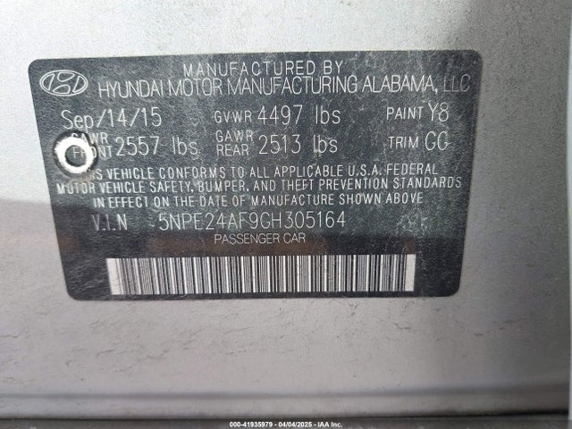 5NPE24AF9GH305164 Hyundai SONATA SE