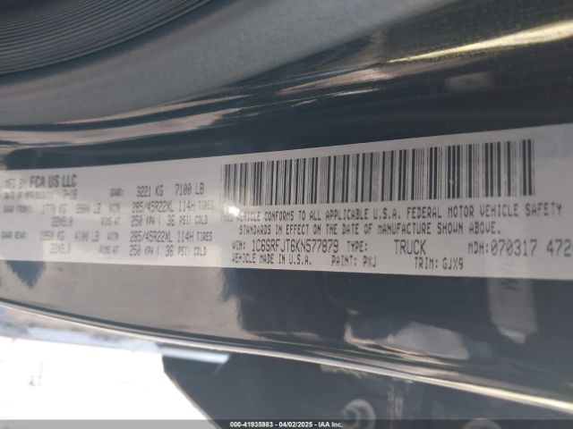 1C6SRFJT6KN577879 RAM 1500 Laramie  4x4 5'7 Box