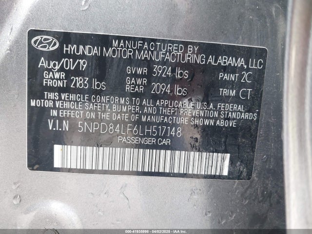 5NPD84LF6LH517148 Hyundai ELANTRA SEL