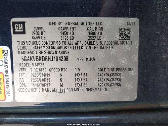 5GAKVBKD8HJ194208 Buick Enclave Leather