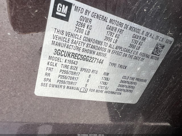 3GCUKREC5GG227144 Chevrolet Silverado K1500 Lt
