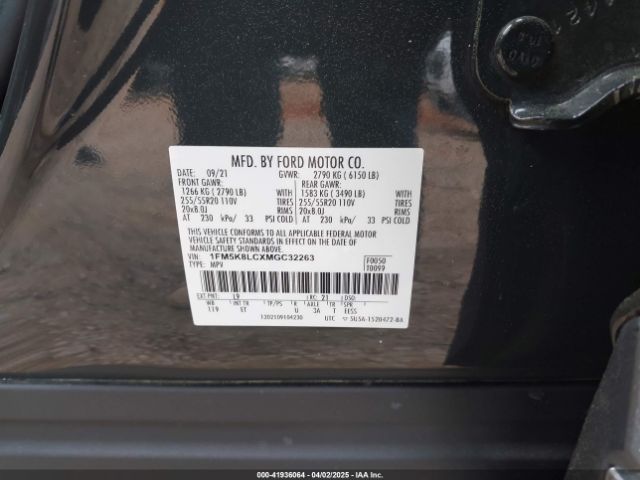 1FM5K8LCXMGC32263 Ford Explorer King Ranch