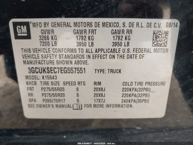 3GCUKSEC7EG557551 Chevrolet Silverado 1500 2lz