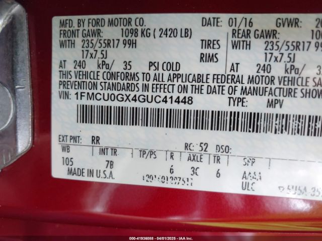 1FMCU0GX4GUC41448 Ford ESCAPE SE