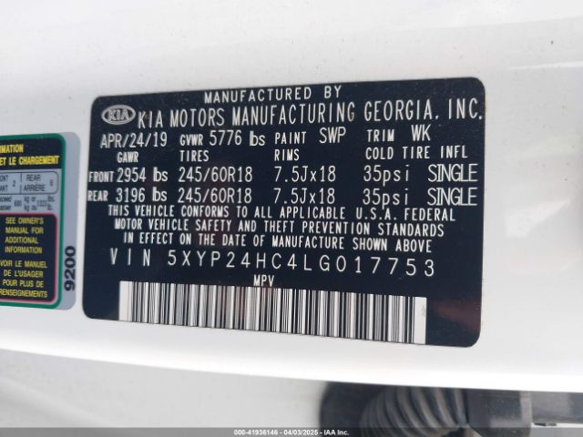 5XYP24HC4LG017753 KIA Telluride Lx