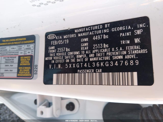 5XXGT4L36KG347689 KIA Optima Lx
