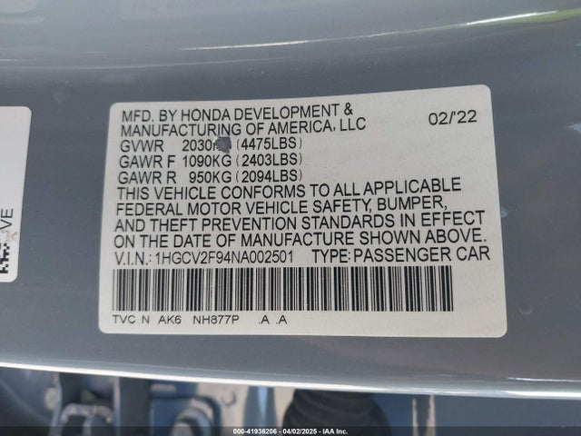 1HGCV2F94NA002501 Honda Accord Touring
