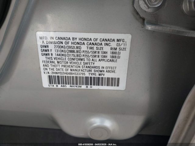 2011 ACURA MDX 2HNYD2H64BH533795 Photo 8