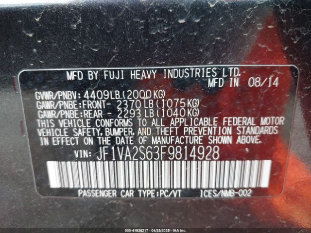 JF1VA2S63F9814928 Subaru Wrx Sti Limited