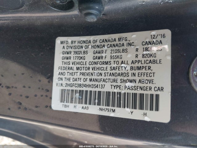 2HGFC3B34HH354137 Honda Civic Ex-t