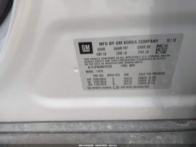 KL7CJPSB3KB781294 Chevrolet Trax Lt