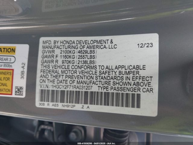 1HGCY2F71RA031207 Honda Accord Hybrid Sport-l