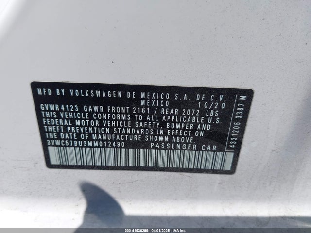 3VWC57BU3MM012490 Volkswagen Jetta 1.4t R-line/1.4t S/1.4t Se