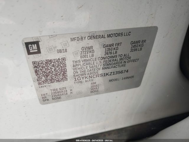 1GYKNCRS1KZ135674 Cadillac XT5 LUXURY