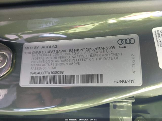 2019 AUDI A3 WAUAUGFF9K1009268 Photo 8