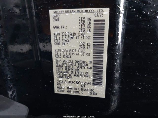 5N1BT3CBXPC801294 Nissan Rogue Sl Intelligent Awd