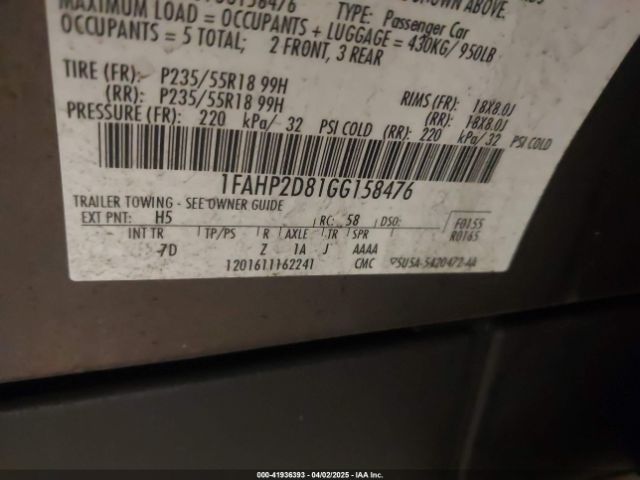 1FAHP2D81GG158476 Ford TAURUS SE