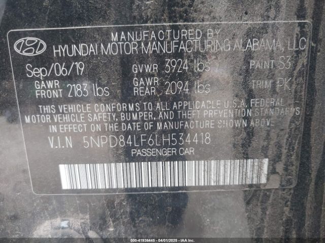5NPD84LF6LH534418 Hyundai ELANTRA SEL