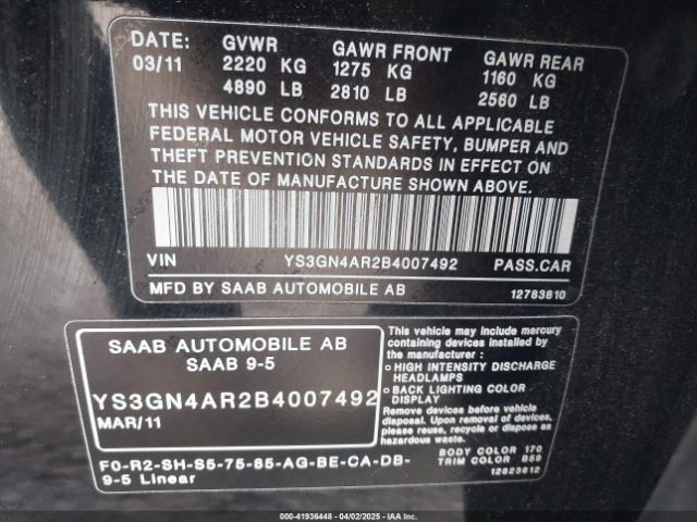 2011 SAAB 9-5 YS3GN4AR2B4007492 Photo 8