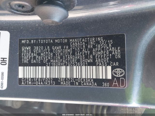2T1BURHE7GC536901 Toyota Corolla S Plus